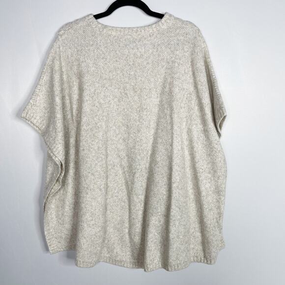 LOFT M/L Medium Large Heather Cream Knit Poncho Sweater Wool Blend Soft Cozy - Picture 2 of 9